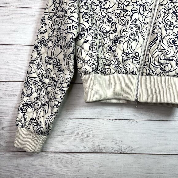 Odri White Blue Abstract Quilted Full Zip Feather Down Jacket Women's Si… - Picture 5 of 13